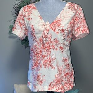 Old Navy women’s floral babydoll tie front blouse top antique white red